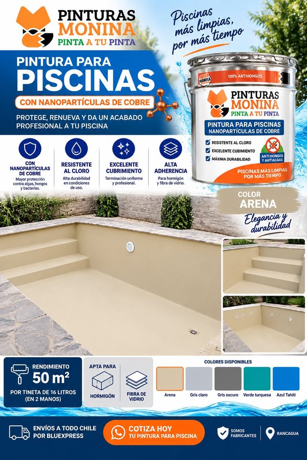 Pintura Piscina Premium Monina, color Arena, aplicada en piscina real